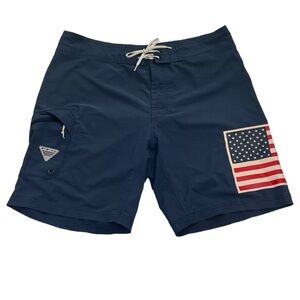 Columbia PFG Shorts Adult 36 Blue USA Flag Fishing Logo Stretch Men's